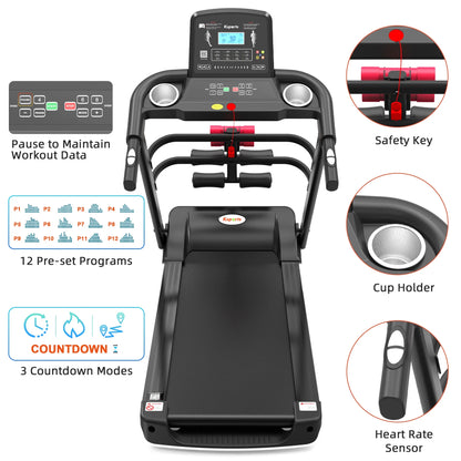 Electric Treadmill Bundle with Rack, Mat, and Dumb Bells, Black