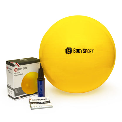 Yellow Fitness Ball (65 Cm), Pump & Exercise Guide Included