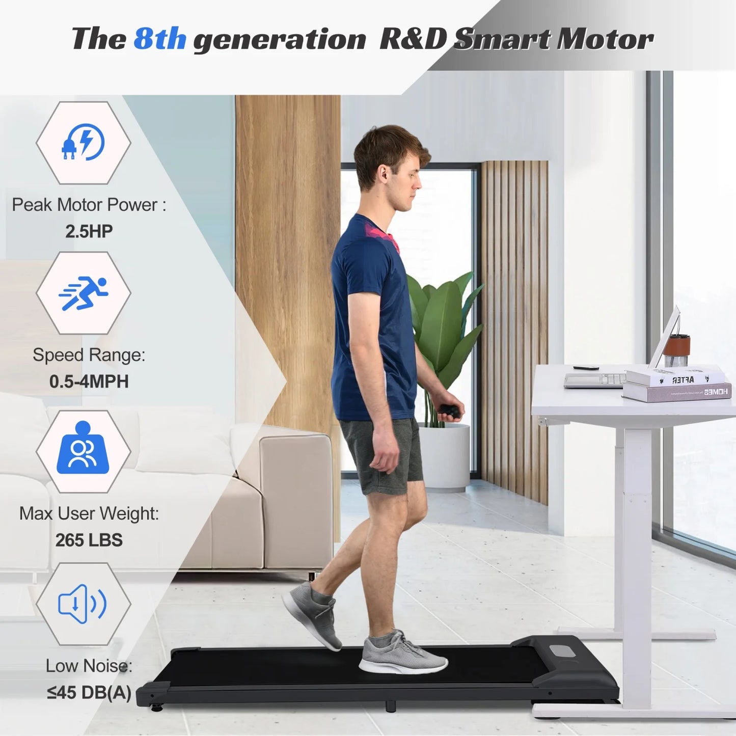 Under Desk Treadmill, Walking Pad Treadmill, Foldable Treadmill Walking Treadmill for Home and Office with Remote Control and Big Display