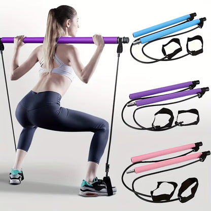 Multifunctional Pilates Bar Combination Fitness Bar Yoga Chest Expansion Tension Rope Back Trainer Elastic Rope Stretching Belt