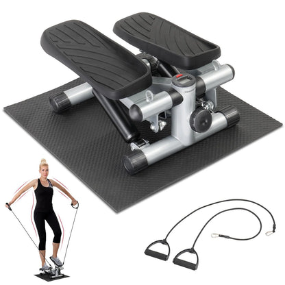 Mini Air Aerobic Stepper, Stair Climber Twist Exercise Fitness Machine, with LCD Display & Resistance Bands