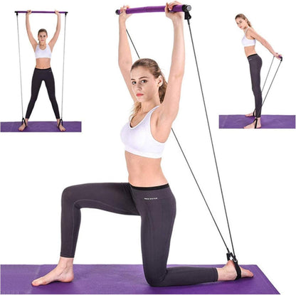 Vibelle Pilates Bar Kit Yoga Pilates Stick Portable Yoga Exercise Pilates Stick with Foot Loop & Resistance Rope Yoga Exercise Stick Kit-Ideal for Core Strength Fitness